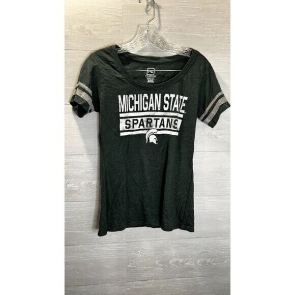Michigan State Spartans Distressed Vintage Style Graphic Print Game T-Shirt - Picture 3 of 4